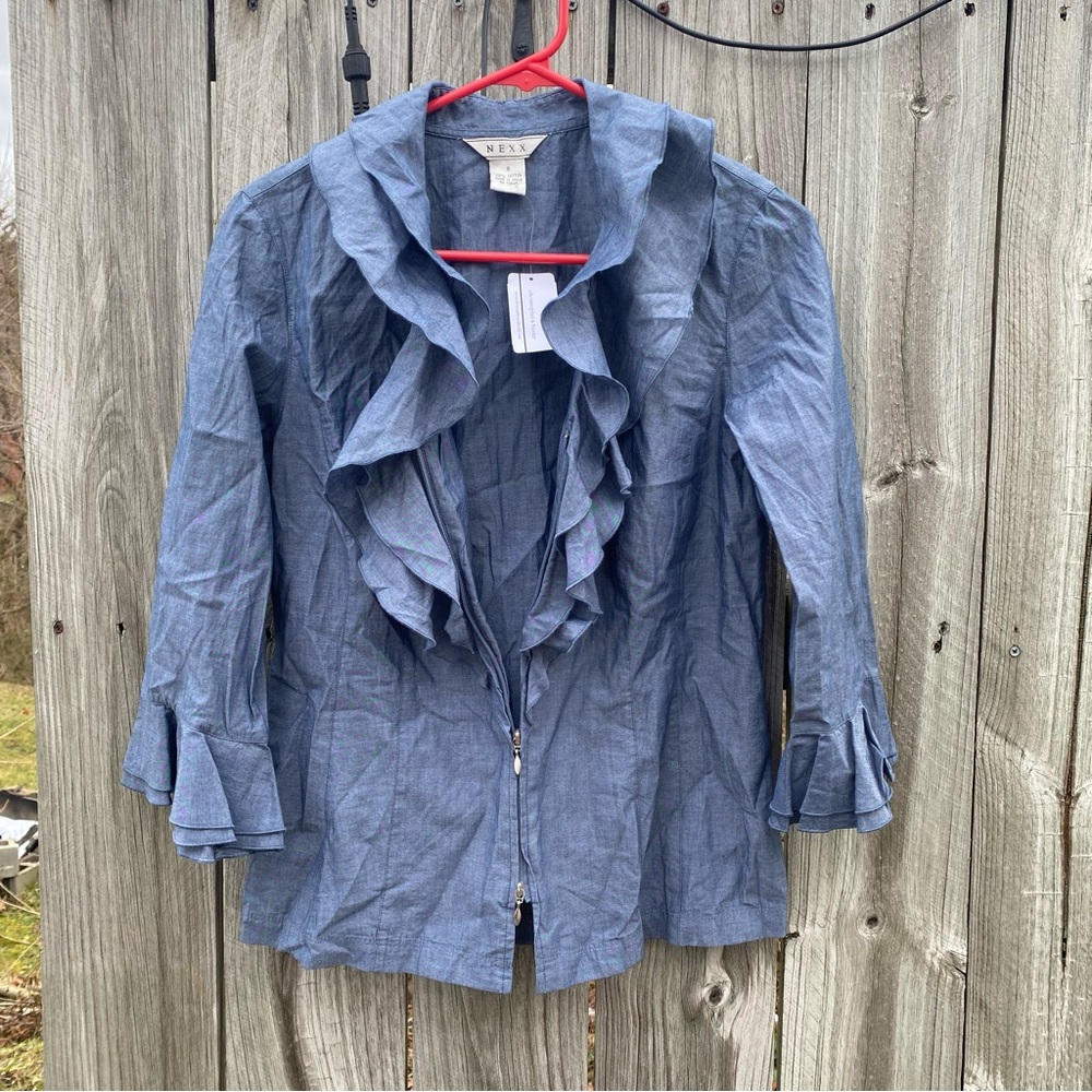 Ruffle Chambray Zip Up NEXX Jacket Womens Small Blue